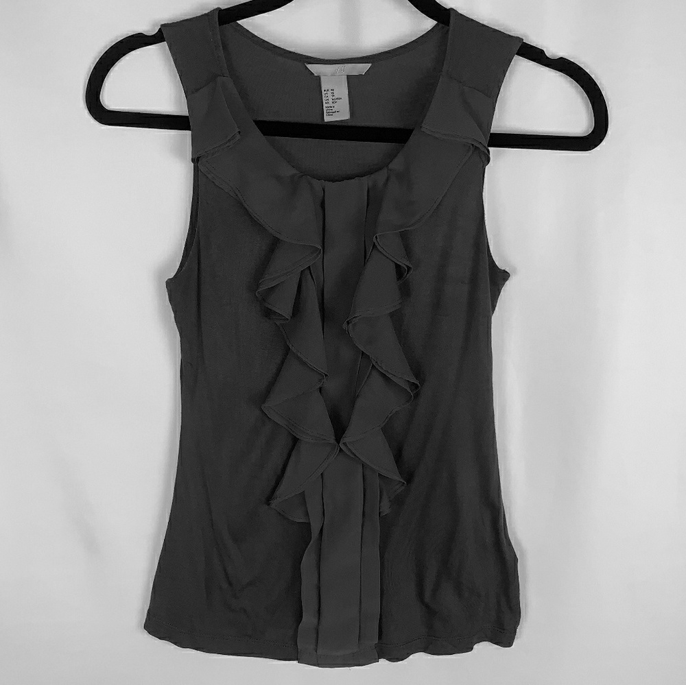 H&M Womens Gray sleeveless ruffled shirt blouse xs